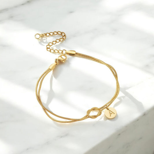 Initial Knot Snake-chain Unisex Bracelet